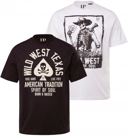 JP1880 T-Shirt 2-Pack Wild West Black And White - T-shirts - Grote Maten T-shirts Heren