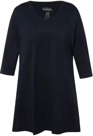 Ulla Popken V-Neck Swing A-line Hem Cotton Knit Tunic Navy - T-shirts - 