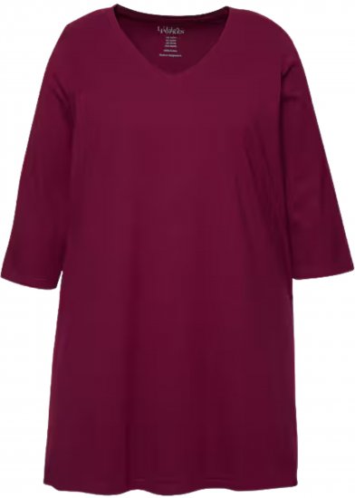 Ulla Popken V-Neck Swing A-line Hem Cotton Knit Tunic Dark Berry - T-shirts - 