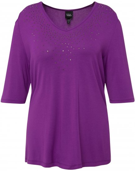 Ulla Popken Rhinestone Detail 3/4 Sleeve Tee Blackberry - Bedrukte T-shirts voor dames - 