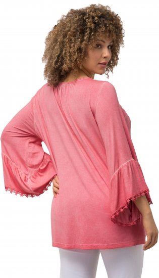 Ulla Popken Trumpet Sleeve Cold Dyed Tee Dark Pink - Bedrukte T-shirts voor dames - 