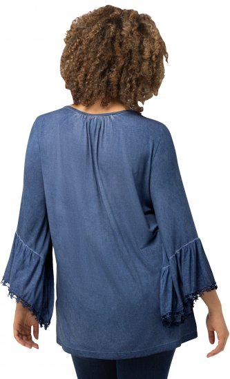 Ulla Popken Trumpet Sleeve Cold Dyed Tee Dove Blue - Bedrukte T-shirts voor dames - 