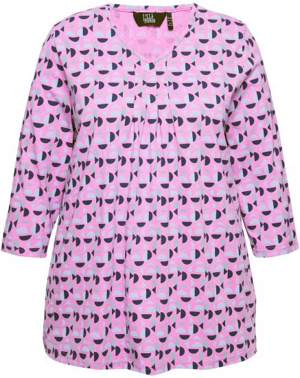 Ulla Popken Geometric Pattern 3/4 Sleeve Tee Amethyst - Bedrukte T-shirts voor dames - 