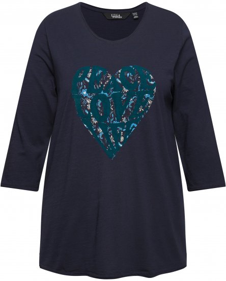 Ulla Popken Peace Love Life 3/4 Sleeve Graphic Tee Navy - T-shirts - 
