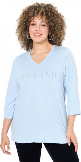 Ulla Popken Country Lettered 3/4 Sleeve Tee Soft Light Blue - Bedrukte T-shirts voor dames - 