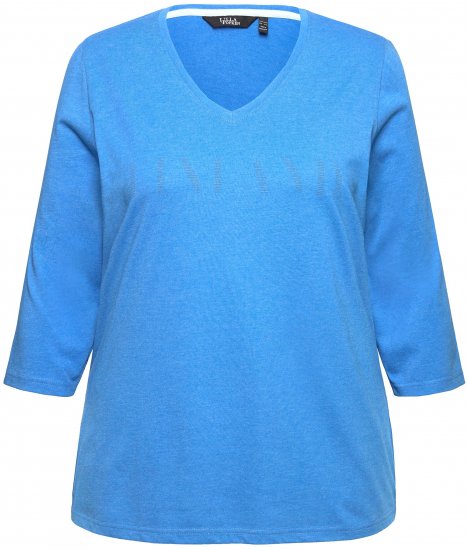 Ulla Popken Country Lettered 3/4 Sleeve Tee Teal Blue - Bedrukte T-shirts voor dames - 
