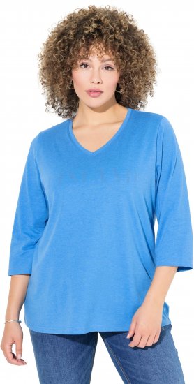 Ulla Popken Country Lettered 3/4 Sleeve Tee Teal Blue - Bedrukte T-shirts voor dames - 