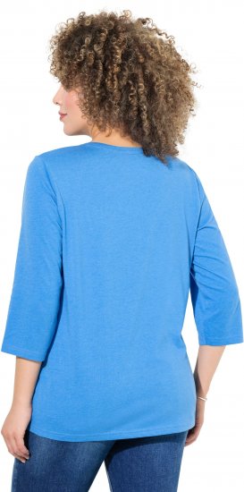 Ulla Popken Country Lettered 3/4 Sleeve Tee Teal Blue - Bedrukte T-shirts voor dames - 