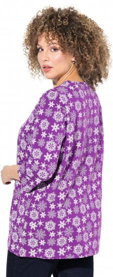 Ulla Popken Snowflake Print 3/4 Sleeve A-Line Tee Dark Purple - Bedrukte T-shirts voor dames - 