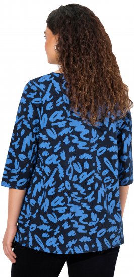 Ulla Popken Scribble Print Square Neck 3/4 Sleeve Tee Navy - Bedrukte T-shirts voor dames - 