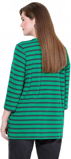 Ulla Popken Striped 3/4 Sleeve A-Line Tee Moss Green - T-shirts - 