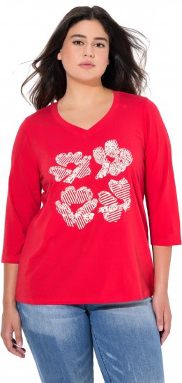 Ulla Popken Floral Graphic V-Neck Tee Lychee - Bedrukte T-shirts voor dames - 