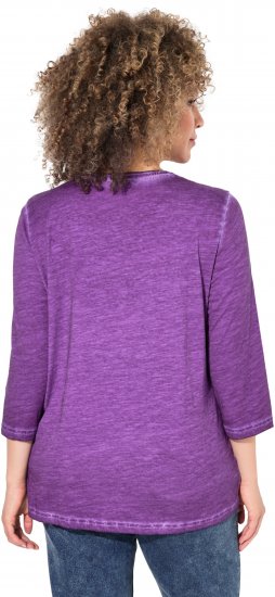Ulla Popken UNIQUE Embroidered 3/4 Sleeve Tee Purple - T-shirts - 