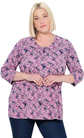 Ulla Popken Graphic Flower A-Line 3/4 Sleeve Tee Pink - T-shirts - 