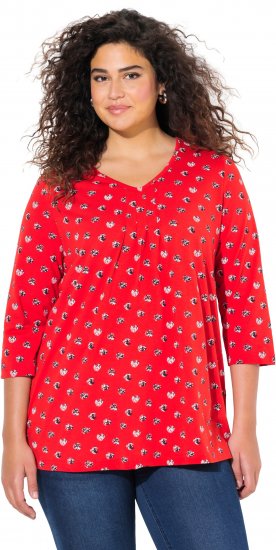 Ulla Popken Minimal Floral Print 3/4 Sleeve Tee Neon Red - Bedrukte T-shirts voor dames - 