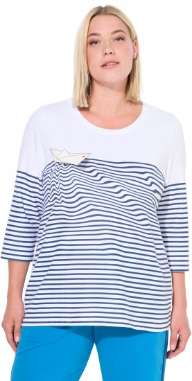 Ulla Popken Paper Boat Print 3/4 Sleeve Tee Snow White - Bedrukte T-shirts voor dames - 