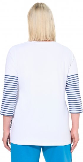 Ulla Popken Paper Boat Print 3/4 Sleeve Tee Snow White - Bedrukte T-shirts voor dames - 
