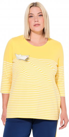 Ulla Popken Paper Boat Print 3/4 Sleeve Tee Sun Yellow - Bedrukte T-shirts voor dames - 