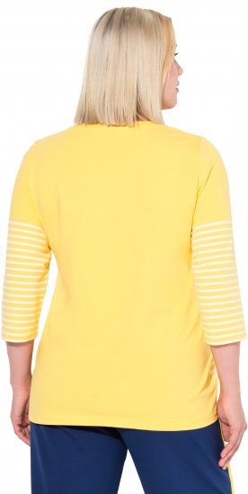 Ulla Popken Paper Boat Print 3/4 Sleeve Tee Sun Yellow - Bedrukte T-shirts voor dames - 