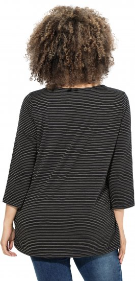 Ulla Popken Glitter Stripe 3/4 Sleeve Tee Anthracite - Bedrukte T-shirts voor dames - 