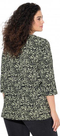 Ulla Popken Pleated Floral Print 3/4 Sleeve Tee Pond Green - Bedrukte T-shirts voor dames - 