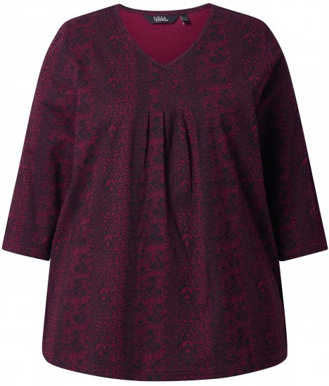 Ulla Popken Mixed Pattern Stripe 3/4 Sleeve Tee Black - Bedrukte T-shirts voor dames - 