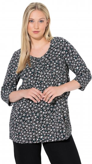 Ulla Popken Snowflake Print 3/4 Sleeve Tee Black - T-shirts - 