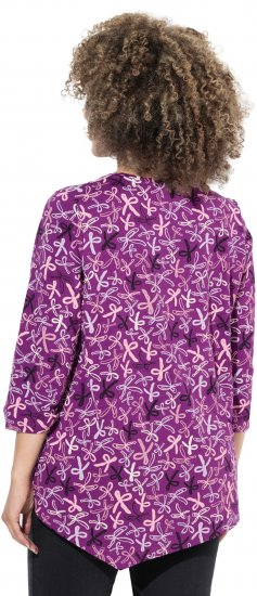 Ulla Popken Ribbon Print 3/4 Sleeve Asymmetric Tee Light Plum - Bedrukte T-shirts voor dames - 
