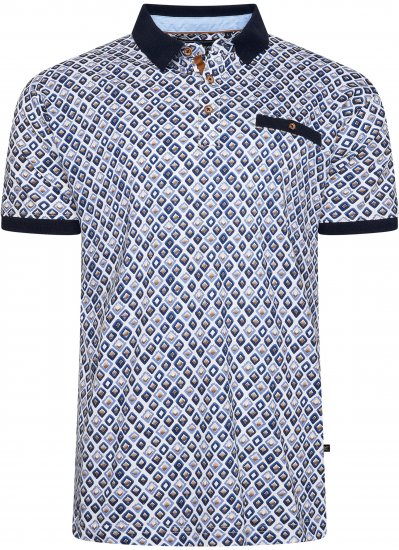 Kam Jeans 5526 AOP Diamond Jersey Polo with Contracts Collar/Cuffs Navy - Polo shirts - Grote Maten Poloshirts Heren