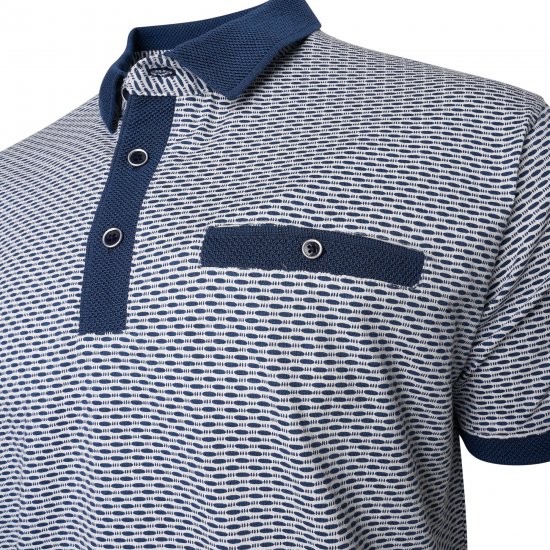 Kam Jeans 5528 AOP Print with Jacquard Collar/Cuffs Polo Navy - Polo shirts - Grote Maten Poloshirts Heren