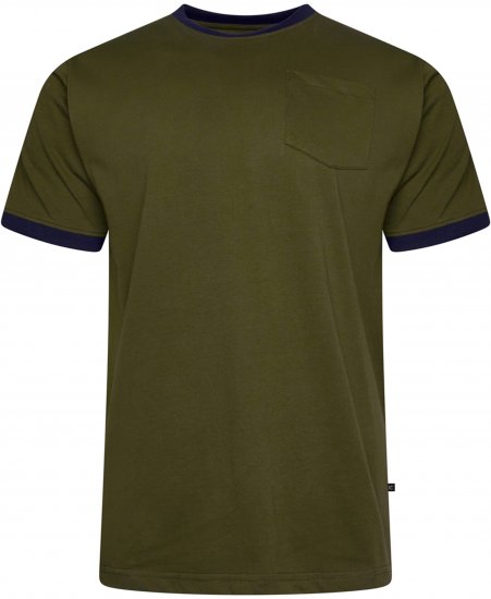 Kam Jeans 5781 Ringer Tee with Shoulder Tape Dark Olive - T-shirts - Grote Maten T-shirts Heren