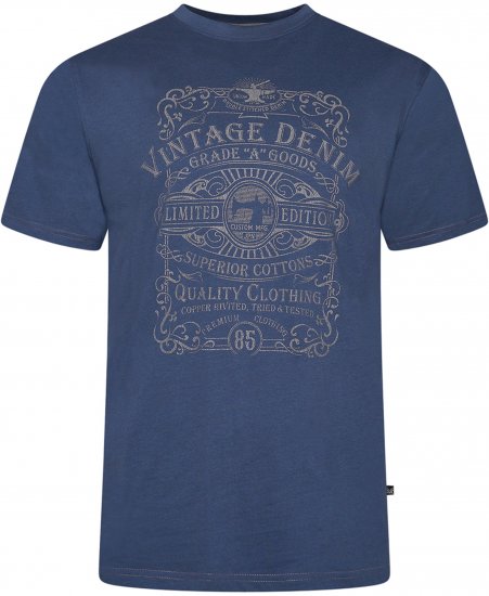Kam Jeans 5786 Vintage Denim Print Tee Indigo - T-shirts - Grote Maten T-shirts Heren