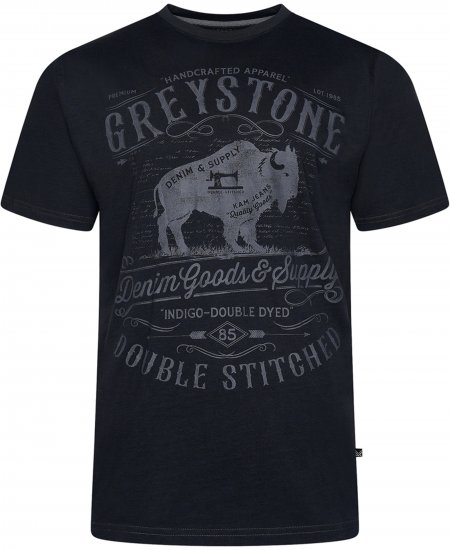 Kam Jeans 5790 Greystone Print Tee Black - T-shirts - Grote Maten T-shirts Heren