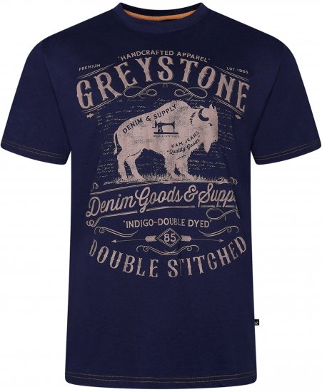 Kam Jeans 5790 Greystone Print Tee Navy - T-shirts - Grote Maten T-shirts Heren
