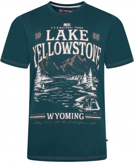 Kam Jeans 5792 Lake Yellowstone Print Tee Dark Sea - T-shirts - Grote Maten T-shirts Heren