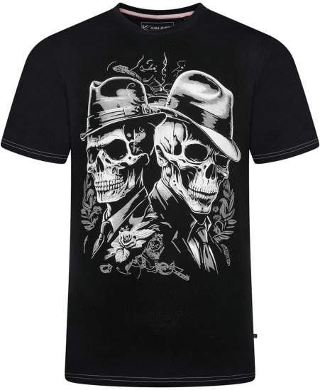 Kam Jeans 5796 Twin Gentleman Skull Print Tee Black - T-shirts - Grote Maten T-shirts Heren