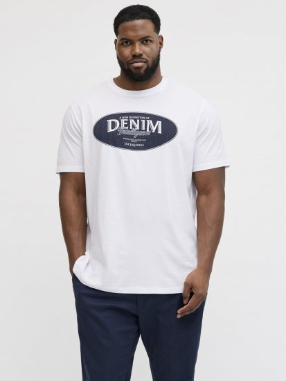 Jack & Jones Dover Denim O-Neck T-Shirt White - T-shirts - Grote Maten T-shirts Heren