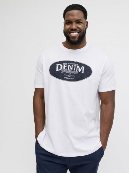 Jack & Jones Dover Denim O-Neck T-Shirt White - T-shirts - Grote Maten T-shirts Heren