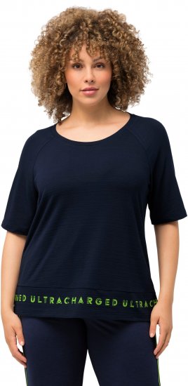 Ulla Popken Classic Fit Half-Sleeve Crew Neck T-shirt With Hem Inscription Navy Blue - Bedrukte T-shirts voor dames - 