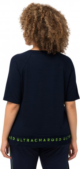 Ulla Popken Classic Fit Half-Sleeve Crew Neck T-shirt With Hem Inscription Navy Blue - Bedrukte T-shirts voor dames - 