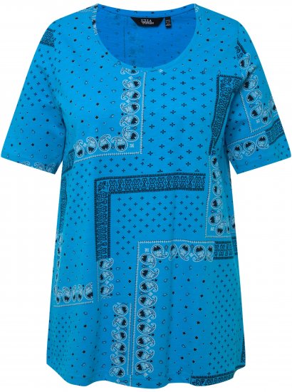 Ulla Popken Paisley A-Line Short Sleeve Tee Sapphire Blue - Bedrukte T-shirts voor dames - 