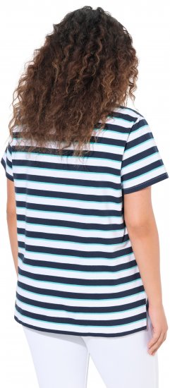 Ulla Popken Mix Stripe Short Sleeve Tee Deep Aqua - Bedrukte T-shirts voor dames - 
