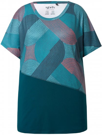Ulla Popken Quick Drying Geometric Print Short Sleeve Tee Dark Petrol - Bedrukte T-shirts voor dames - 