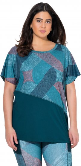Ulla Popken Quick Drying Geometric Print Short Sleeve Tee Dark Petrol - Bedrukte T-shirts voor dames - 
