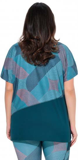 Ulla Popken Quick Drying Geometric Print Short Sleeve Tee Dark Petrol - Bedrukte T-shirts voor dames - 
