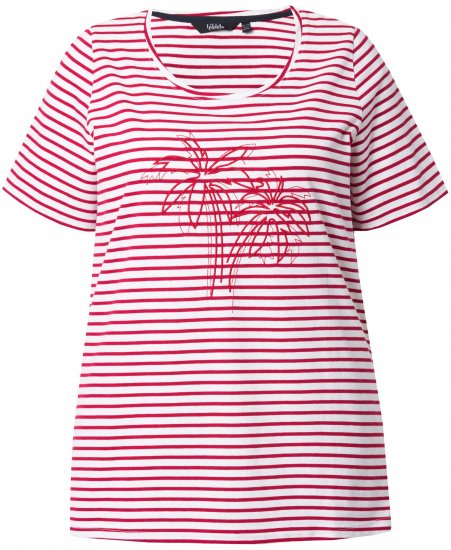 Ulla Popken Palm Tree Embroidered Tee Dark Raspberry - Bedrukte T-shirts voor dames - 