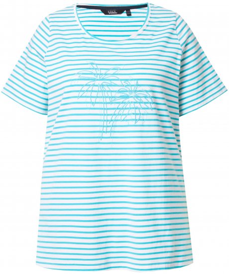 Ulla Popken Palm Tree Embroidered Tee Deep Aqua - Bedrukte T-shirts voor dames - 