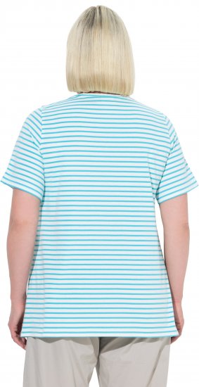 Ulla Popken Palm Tree Embroidered Tee Deep Aqua - Bedrukte T-shirts voor dames - 