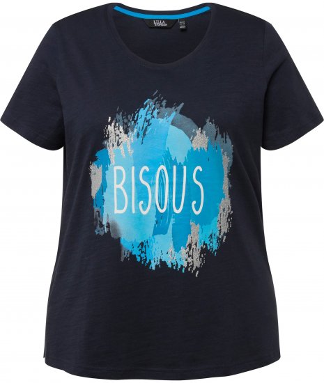 Ulla Popken BISOUS Short Sleeve Graphic Tee Navy Blue - Bedrukte T-shirts voor dames - 