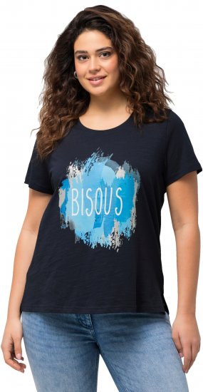 Ulla Popken BISOUS Short Sleeve Graphic Tee Navy Blue - Bedrukte T-shirts voor dames - 